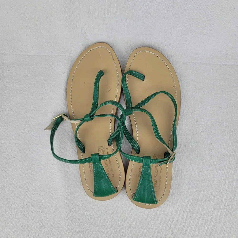 Inga Sirmione Green Leather Strappy Thong Sandals Made in‎ Italy Womens 36
